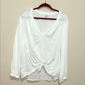 White Linen Knot Long Sleeve Shirt
